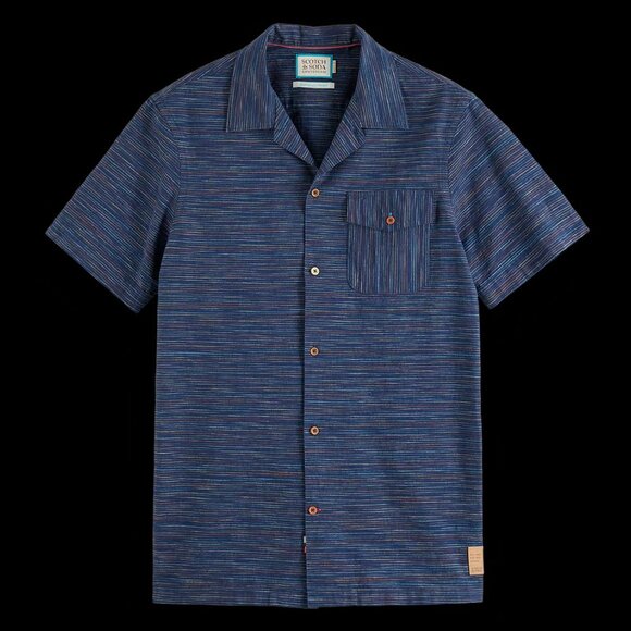 NEW SCOTCH & SODA Linen Blend Spaced Out Horizontal Striped Shirt Navy 267mn - Picture 3 of 5